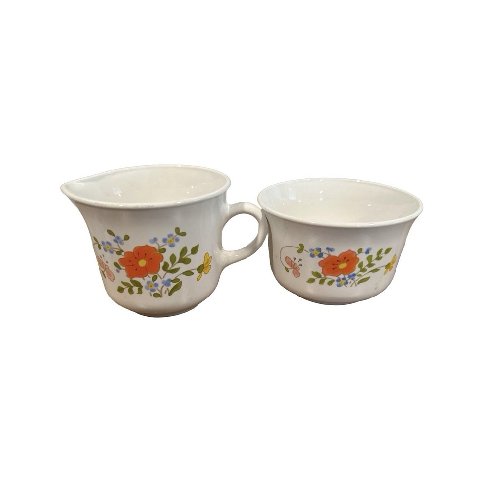 Corelle Excellent Wildflower Sugar Bowl & Creamer Set Floral USA